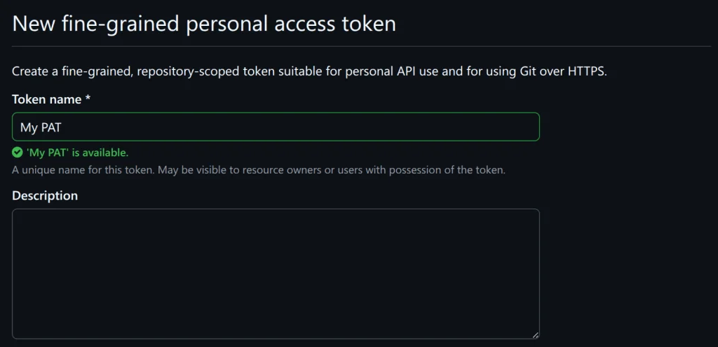 Screenshot of the developer settings page where I am creating a new PAT.