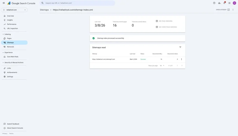 Sitemap indexed with 16 discovered URLs