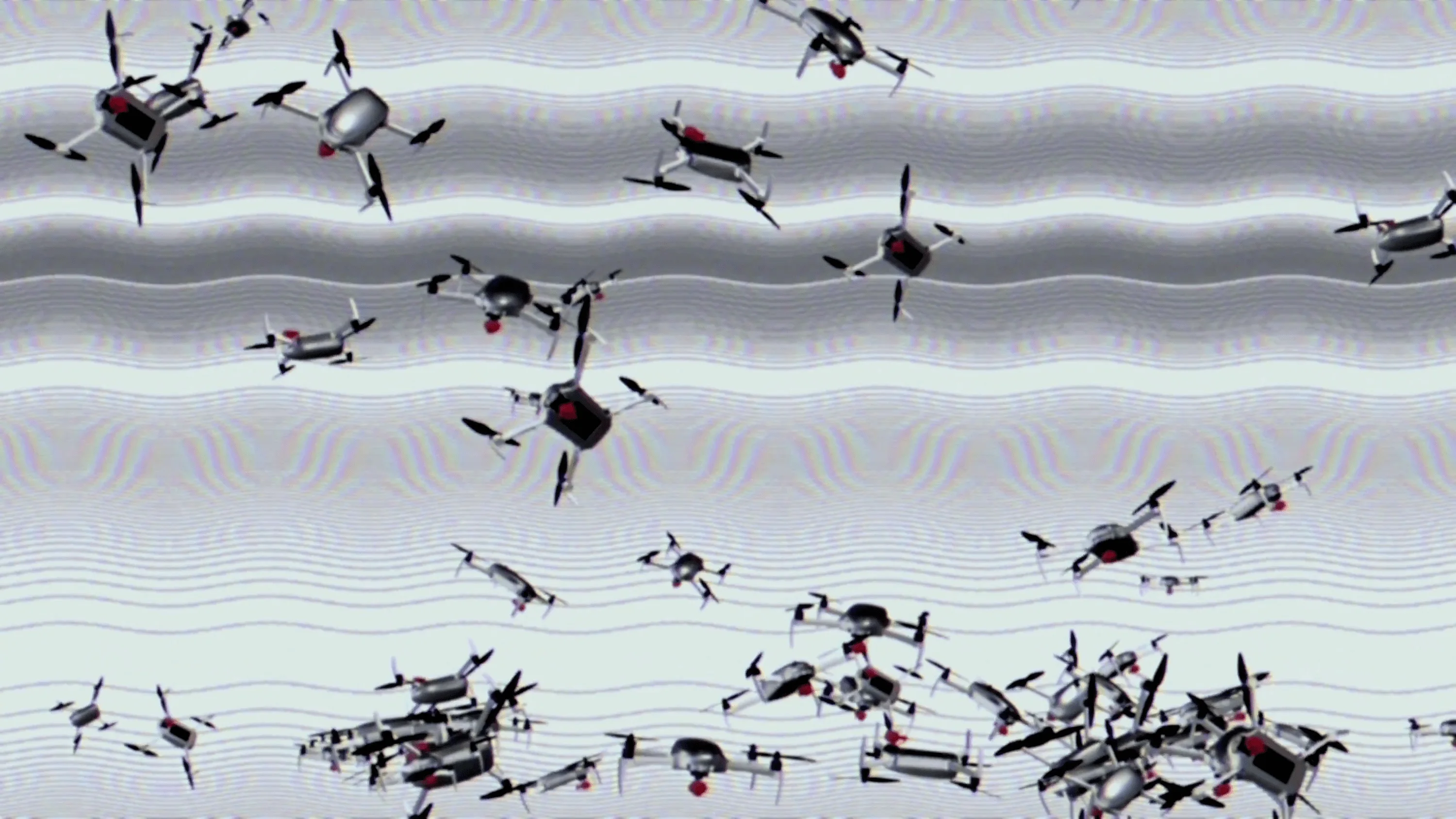 drones fall to the bottom with a waving interference pattern